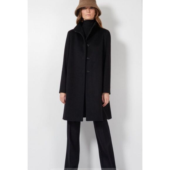 Cinzia Rocca Black Wool Cashmere Long Coat US 14 Made in Italy - Picture 1 of 13